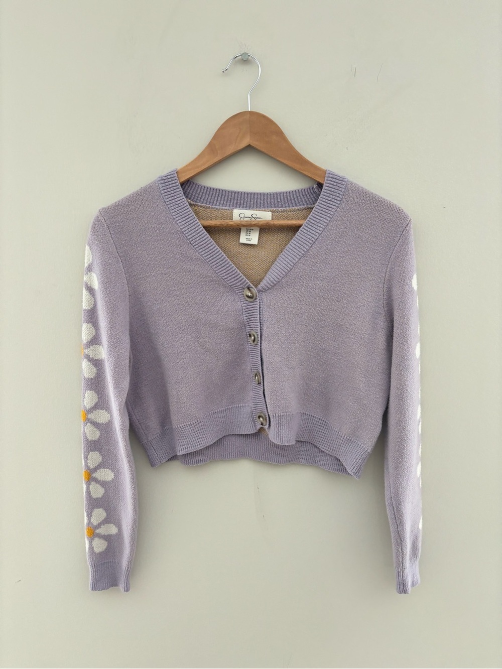 Jessica Simpson Lavender Daisy Sleeve Cropped Cardigan Sweater Women's Medium